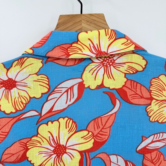 Faherty Hawaiian Shirt SDH X Max Top L.A. Floral Button Up Linen Size 3 Large - Picture 14 of 14